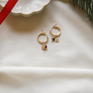 The Holiday Collection | gold filled hoop earrings | Garnet earrings  | floral hoops | Charm earrings | gift for her