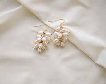 Pearl cluster earrings | freshwater Pearl Earrings | Bridal bridesmaid Earrings | silver earrings | Gold drop and dangle earrings |