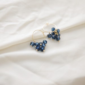 Cluster hoop earrings Blue beaded dangle earrings gold hoops Gift for friend image 6