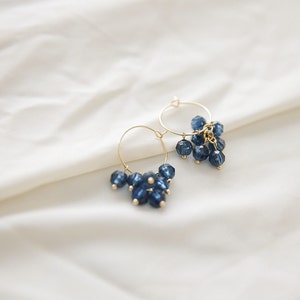 Cluster hoop earrings Blue beaded dangle earrings gold hoops Gift for friend image 5