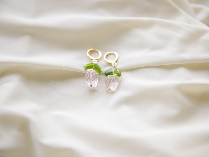 Tulip earrings cute floral earrings gold hoop earrings Gift for her or friend pink