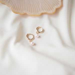 Valentines Day Collection : Gold filled hoop earrings | pink pearl earrings | simple earrings | cute earrings | gift for her