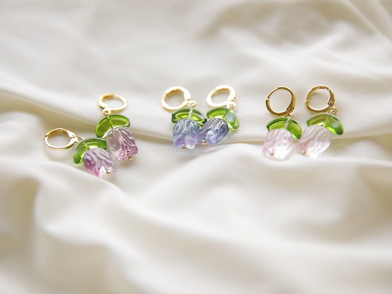 Tulip earrings cute floral earrings gold hoop earrings Gift for her or friend image 2