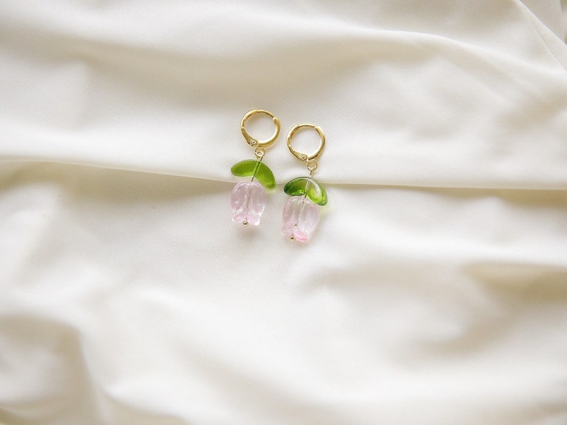 Tulip earrings cute floral earrings gold hoop earrings Gift for her or friend image 8