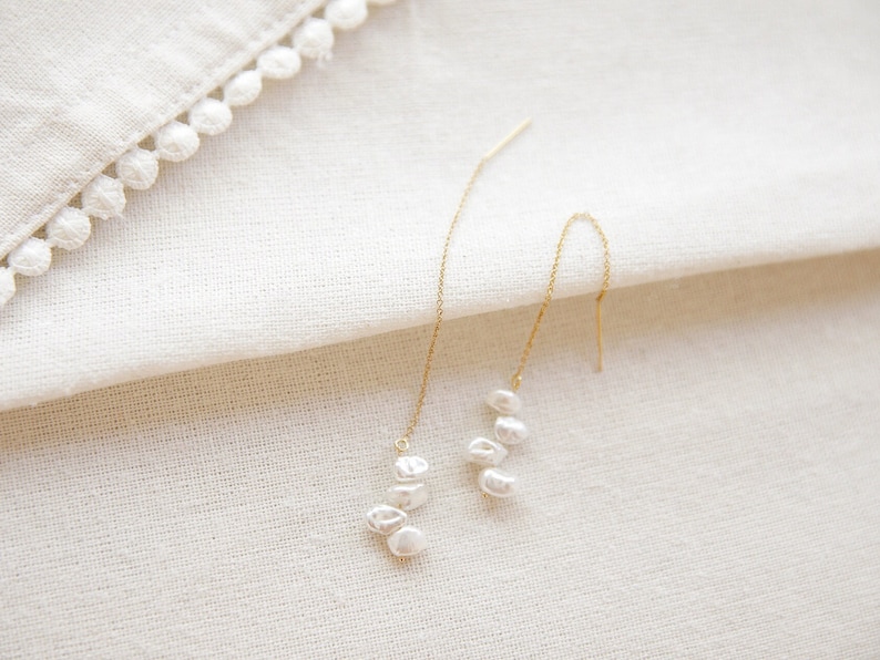 keishi pearl earrings unique freshwater pearl earrings gold filled threader earrings silver threader earrings gift for her image 5