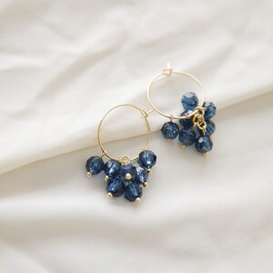 Cluster hoop earrings Blue beaded dangle earrings gold hoops Gift for friend image 2