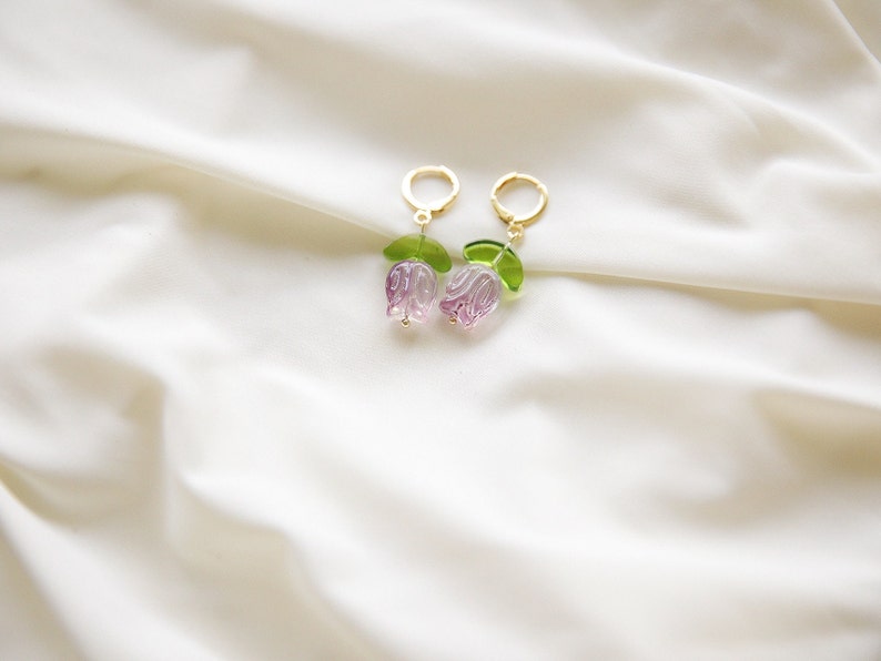 Tulip earrings cute floral earrings gold hoop earrings Gift for her or friend image 5