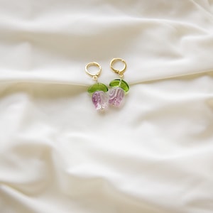 Tulip earrings cute floral earrings gold hoop earrings Gift for her or friend violet