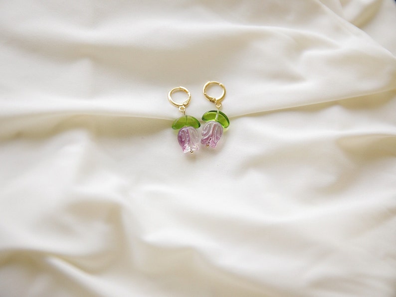 Tulip earrings cute floral earrings gold hoop earrings Gift for her or friend violet