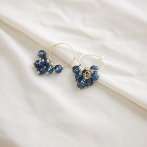 Cluster hoop earrings Blue beaded dangle earrings gold hoops Gift for friend image 4