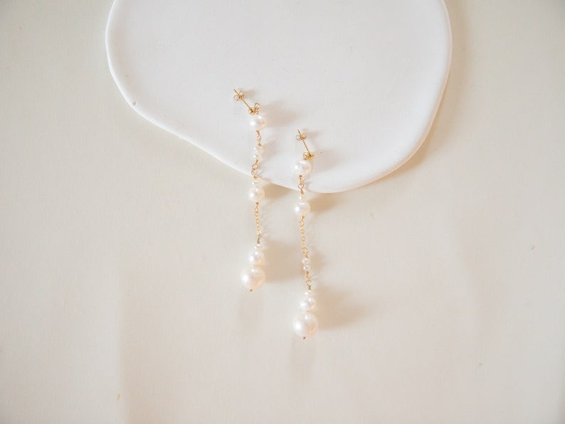 mismatched pearl earrings 14k gold filled earrings long dangly earrings bridal earrings gift for her image 3