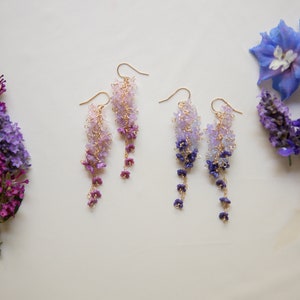 サマーコレクション | 藤のイヤリング | ライラックのイヤリング l フローラルのイヤリング l 14K ゴールドフィルドのイヤリング | 彼女へのギフト