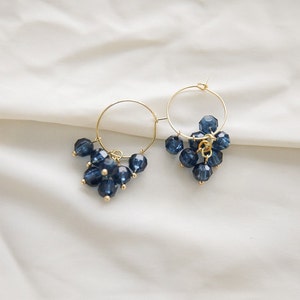 Cluster hoop earrings Blue beaded dangle earrings gold hoops Gift for friend image 3