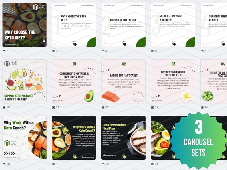 81 x Social Media Templates for Keto Coaches | Social Media Content For Keto Businesses | Canva Templates For Keto Coaches, Ketogenic Diet