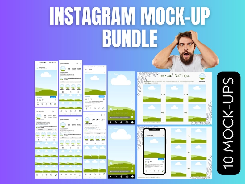 Instagram Mockup Templates | Ig Profile Mockup | Instagram Feed Template, Instagram Layout Grid, Instagram Profile Mockup, Canva Grid Layout