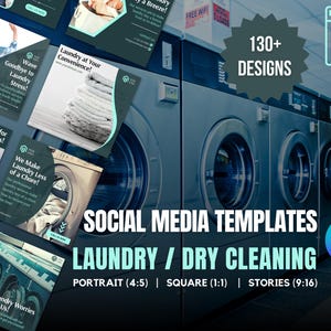 132 x Social Media Templates for Laundry Businesses | Instagram Template For Laundry Businesses | Canva Templates For Laundry & Dry Cleaning