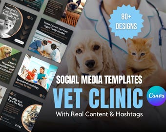 81 x Mallar för sociala medier för veterinärkliniker | Instagram-malldesigner för veterinärkliniker | Canva-mallar för veterinärkliniker
