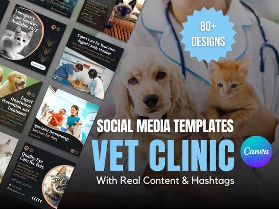 81 x Social Media Templates for Vet Clinics | Instagram Template Designs For Veterinary Clinics | Canva Templates For Vet Clinics