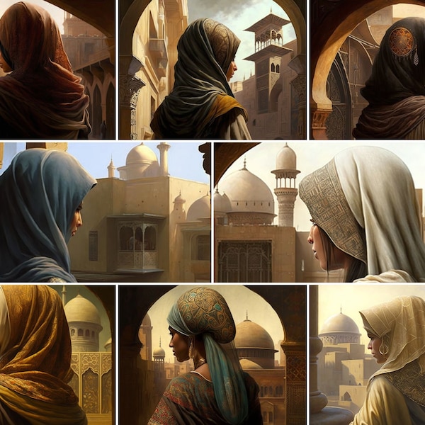 8 x AI Generated Images of Muslim Women from Ancient Islamic Era, Islamic AI Generated Images, Muslim Women With Hijab | AI Generated Hijabi