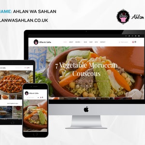 May include: A website screenshot showing a recipe for 7 Vegetable Moroccan Couscous on the Ahlan Wa Sahlan website. The website features a variety of recipes and a blog.