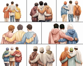 Clipart of 3 Best Muslim Friends / Clipart Of Muslim Boys Besties in PNG Format | 8 Variations |  Muslim Boys PNG |  Muslim Besties PNG