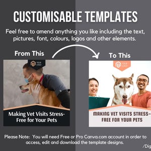 81 x Social Media Templates WITH REAL CONTENT + HASHTAGS for Charities | Instagram Posts and Carousel Template Designs for Vet Clinics