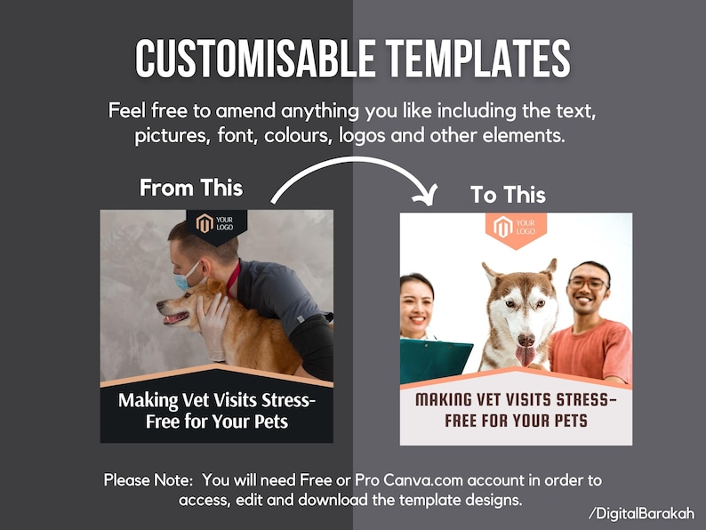 81 x Social Media Templates WITH REAL CONTENT + HASHTAGS for Charities | Instagram Posts and Carousel Template Designs for Vet Clinics