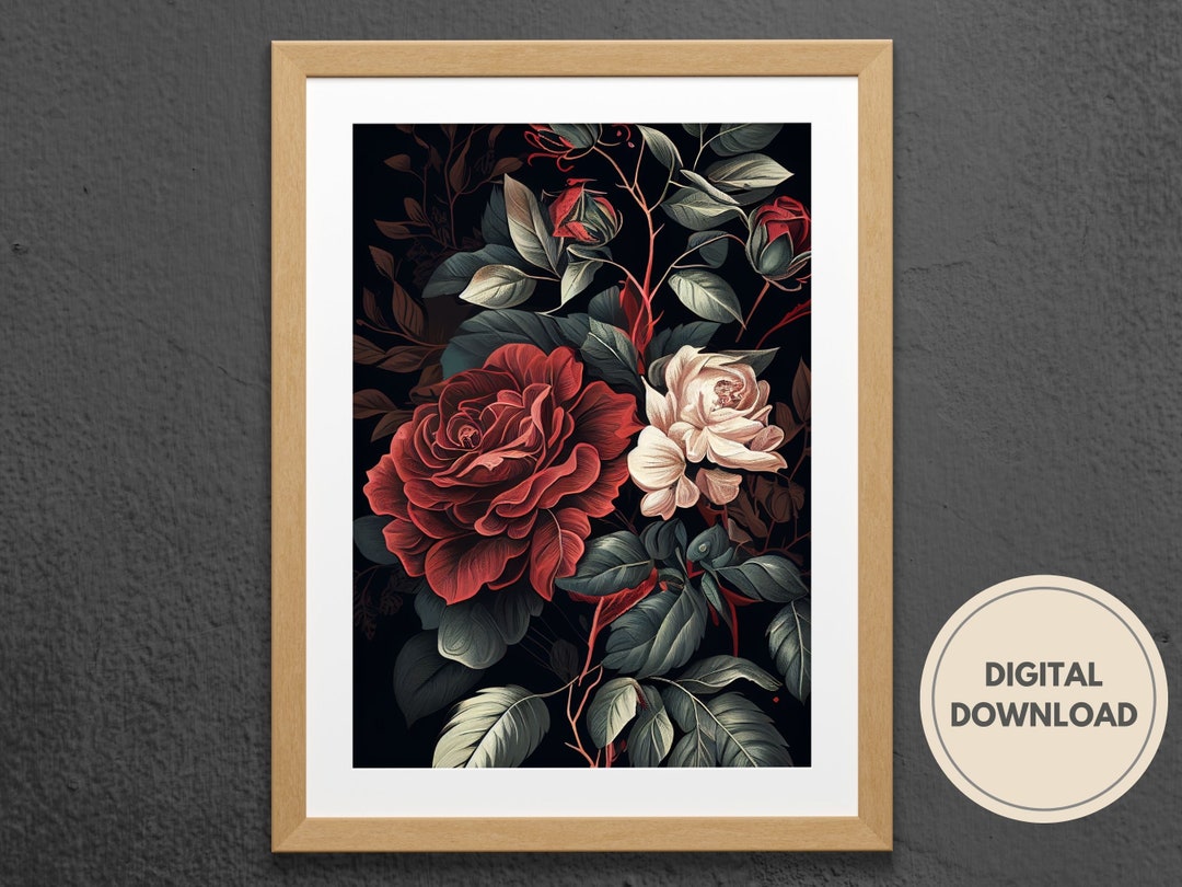 Elegant Rose Digital Wall Art | Printable Rose Flower Digital Art Print ...