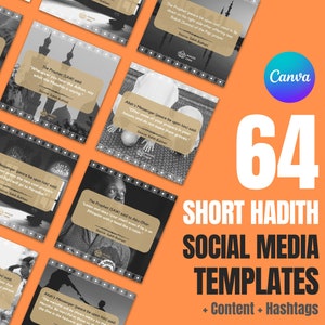 64 x Short Ahadith Social Media Designs + Content + Hashtags | Hadiths IG Canva Templates | Hadith Social Media Content Ideas