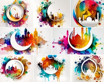 8 x AI Generated Ramadan Patterns / Ramadan Clipart in PNG Format | AI Generated Ramadhan Art | Watercolour Ramadan Images, Islamic Patterns
