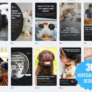 81 x Social Media Templates WITH REAL CONTENT + HASHTAGS for Charities | Instagram Posts and Carousel Template Designs for Vet Clinics