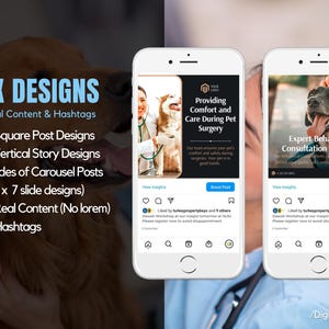 81 x Social Media Templates WITH REAL CONTENT + HASHTAGS for Charities | Instagram Posts and Carousel Template Designs for Vet Clinics