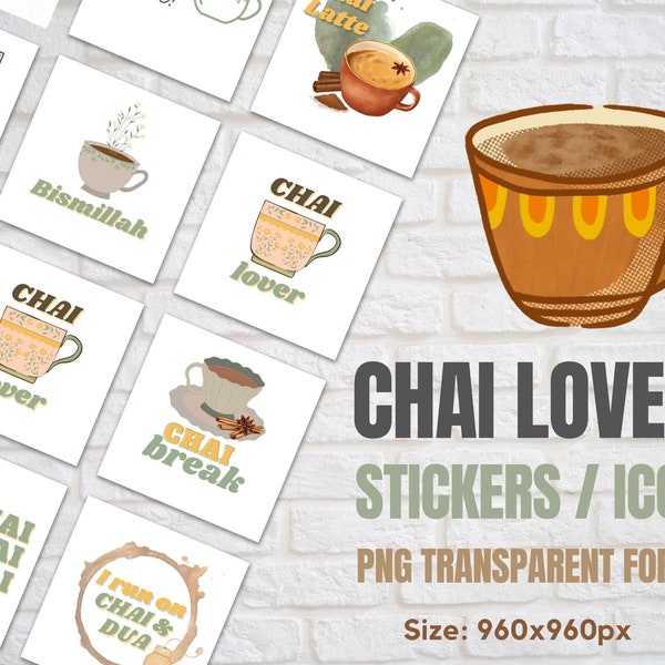 Chai Sticker Icons | Chai Lovers Icons and Clipart | Funny Chai Stickers PNG Icons | Chai Icons Bundle | Printable Stickers For Tea Lovers