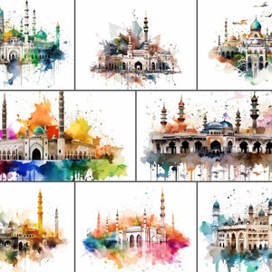 8 x padrões de arte islâmica gerados por IA / clipart de mesquita em formato PNG | Arte Islâmica Gerada por IA | Fundo Islâmico Aquarela