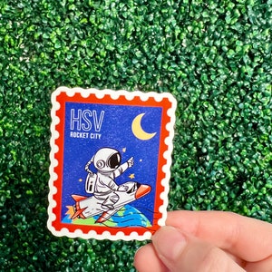 Rocket City Huntsville Alabama Space Stamp Waterproof Vinyl Decal/Sticker | Glossy Vinyl Decal/Sticker
