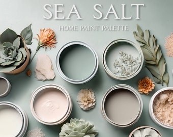 Sherwin Williams Sea Salt Palette, Coastal Palette, Fresh Color Palette, Whole House Paint Scheme, Complementary Coastal House Paint Palette