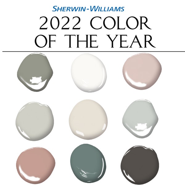 2022 Farbe des Jahres, Sherwin Williams, abgepackte Farbpalette, Evergreen Fog Farbpalette, ganzes Haus Farbpalette, Bauernhausfarbe