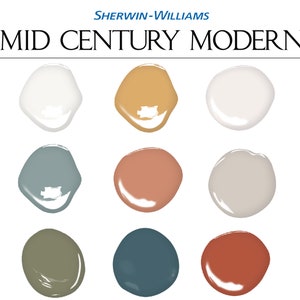 Mid Century Modern Palette, Sherwin Williams, Interior Paint Scheme, Mid Century Modern Paint, Whole House Paint Color, Interior Paint Color