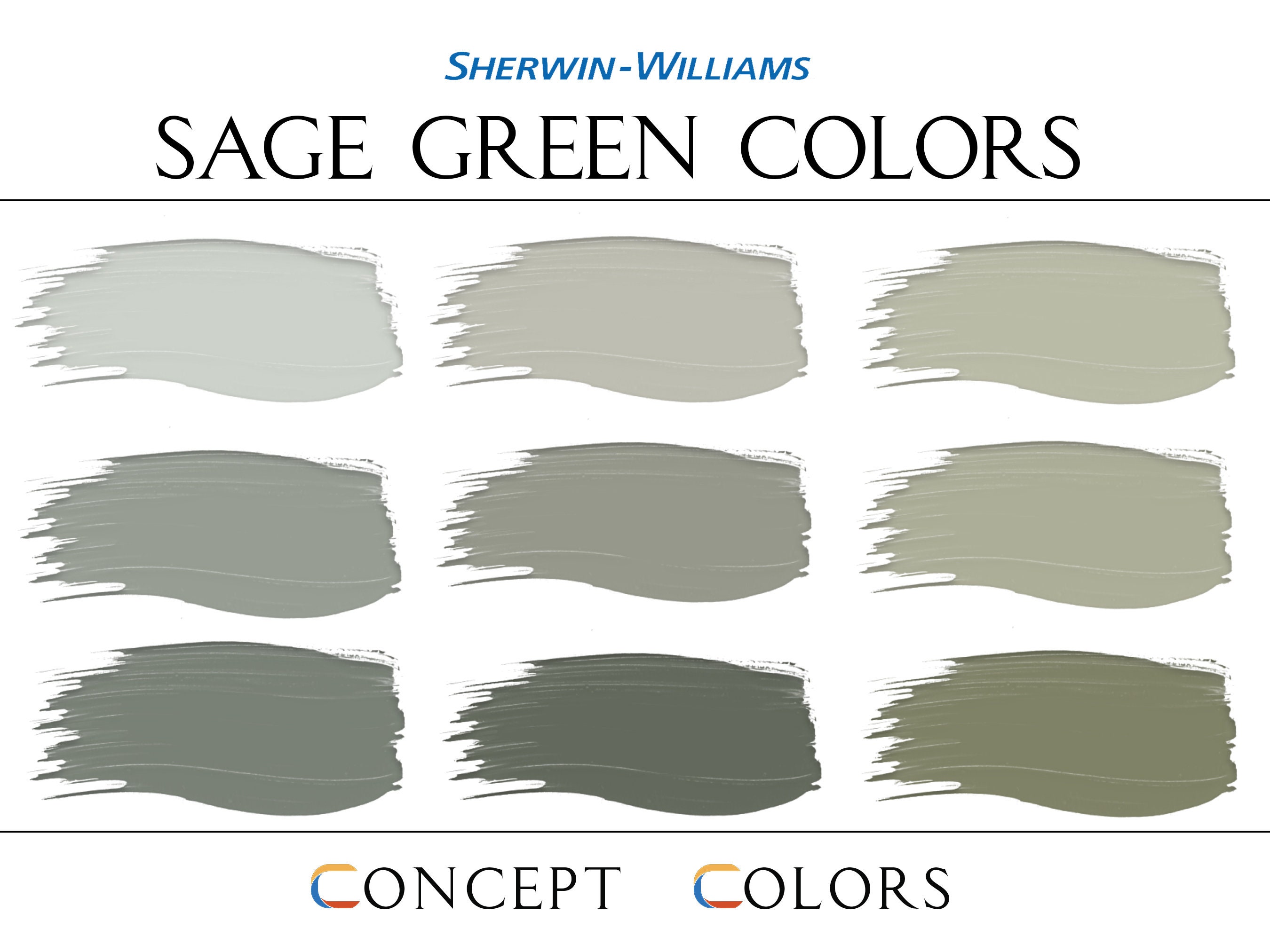 Sage Green Paint Palette Sherwin Williams Whole House Paint Colors Sage Green Color Scheme Sage Green Wall Sage Green Room Sage Home Etsy