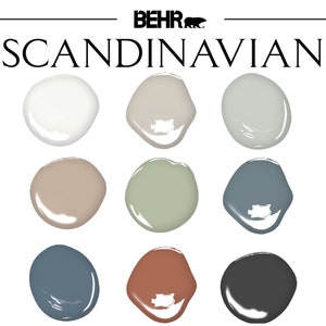 Scandinavian Paint Palette, Behr Colors, Scandinavian Style Whole House Paint Color, Scandinavian Color Scheme, Scandinavian Home Concept