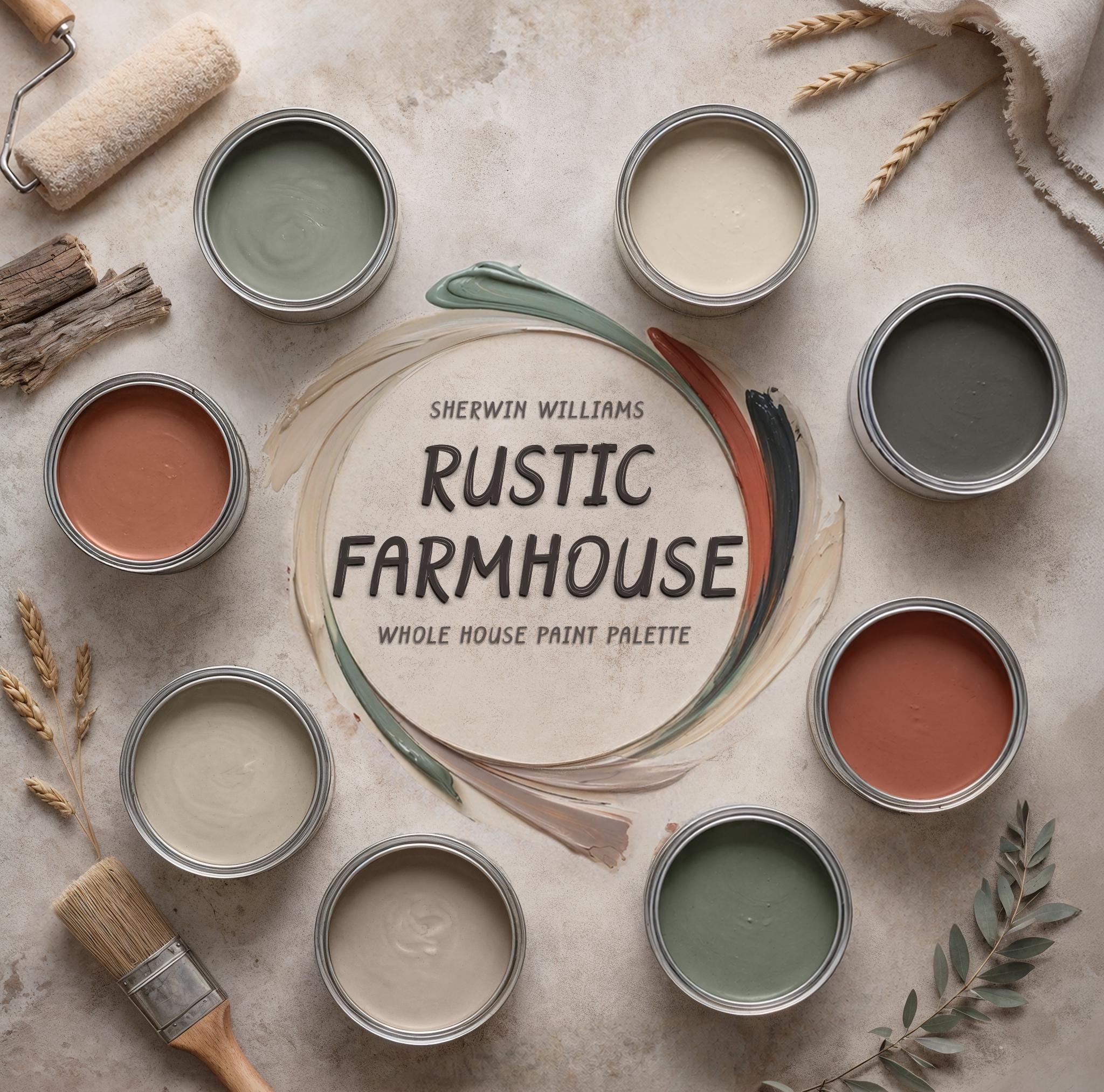 Rustic Farmhouse Paint Palette, Sherwin Williams, Cozy Neutral Colors ...