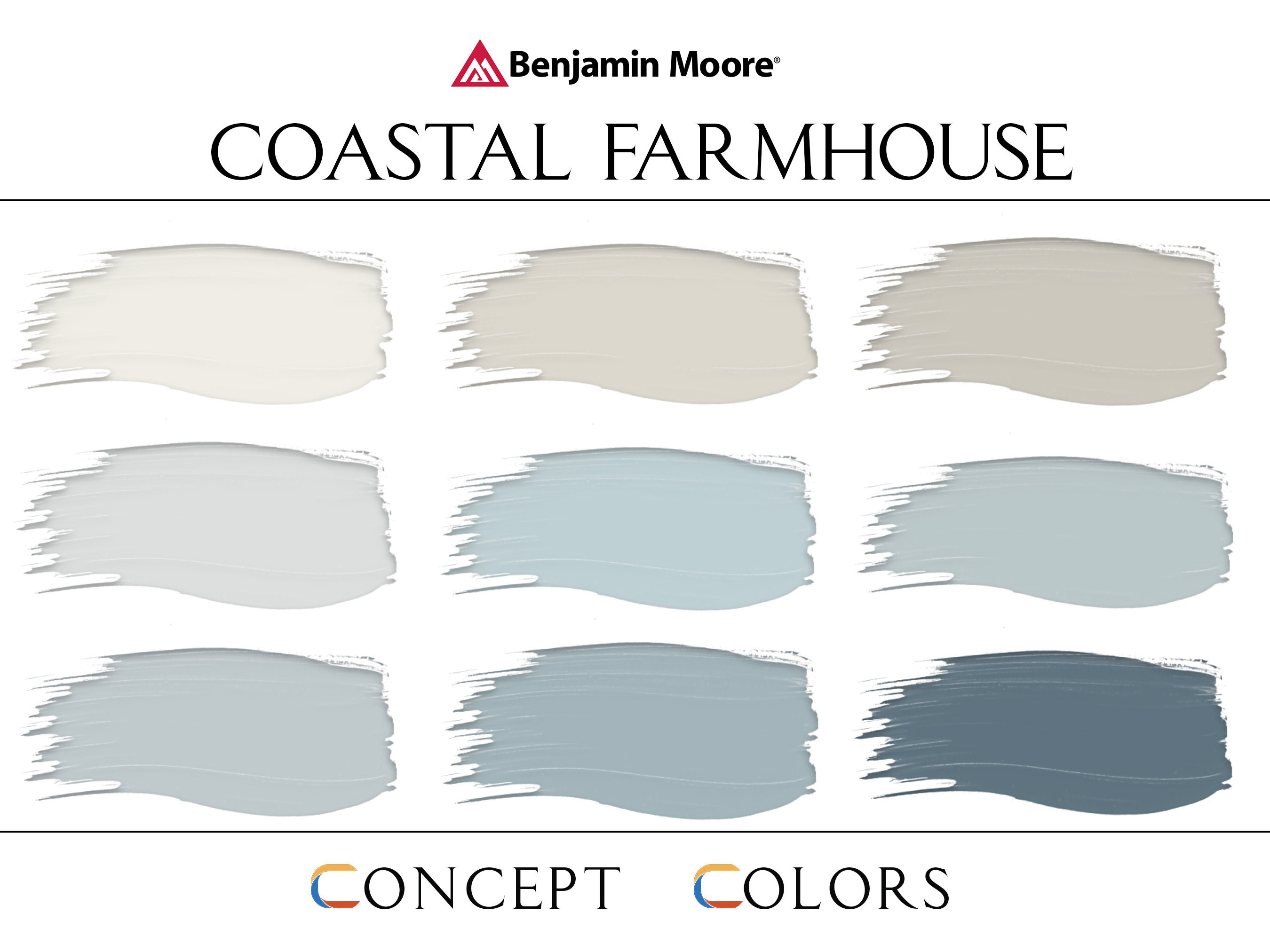 Benjamin Moore, Coastal Farmhouse Paint Palette, Complementary Coastal