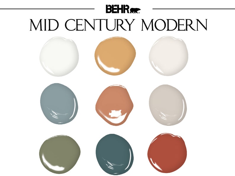 Behr Mid Century Modern Palette, Interior Paint Scheme, Mid Century