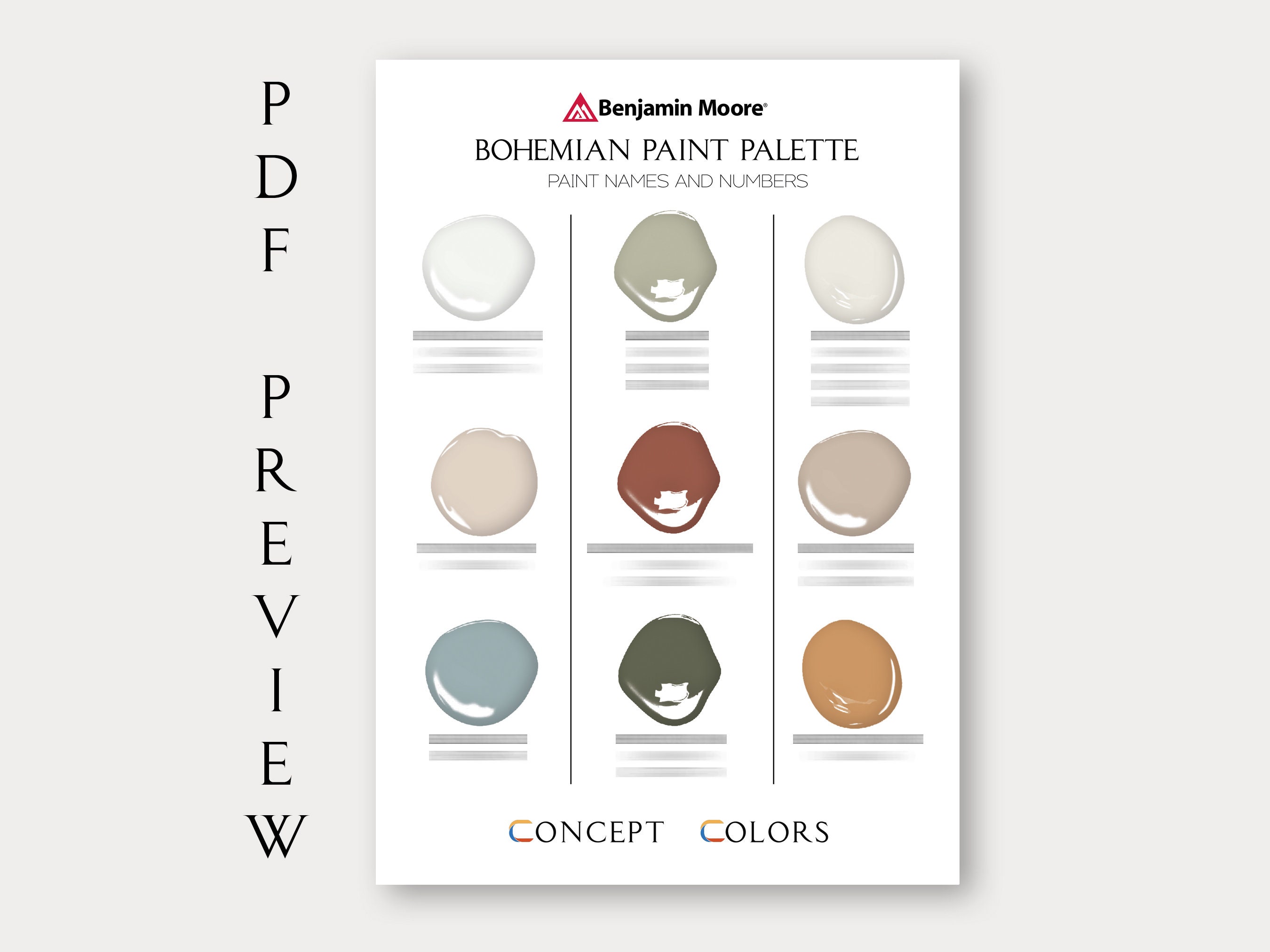 Bohemian Paint Palette - Benjamin Moore, Whole House Color Scheme, Boho ...