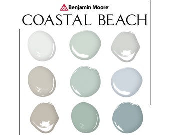 Coastal Beach Paint Palette, Benjamin Moore, Beach Review, Coastal Palette, Whole House Paint Palette, Home Paint Colors, Wythe Blue Colors