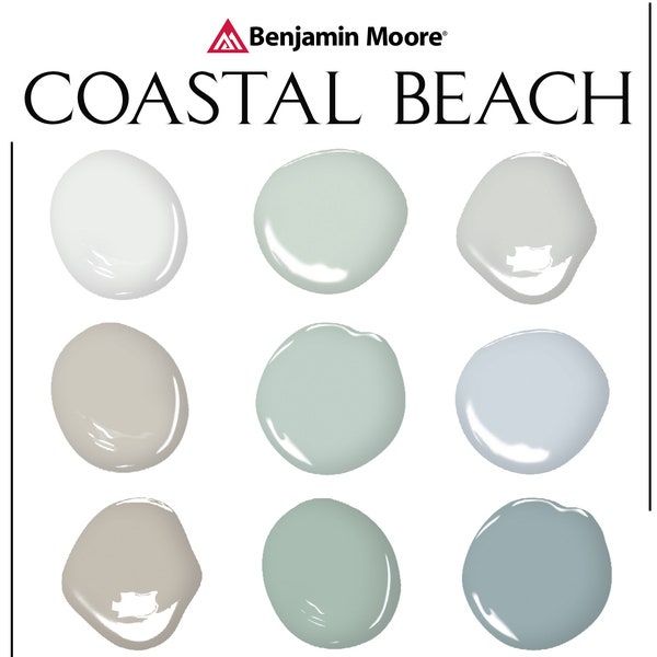 Benjamin Moore, Coastal Beach Paint Palette, Beach Review, Coastal Palette, Whole House Paint Palette, Home Paint Colors, Wythe Blue Colors