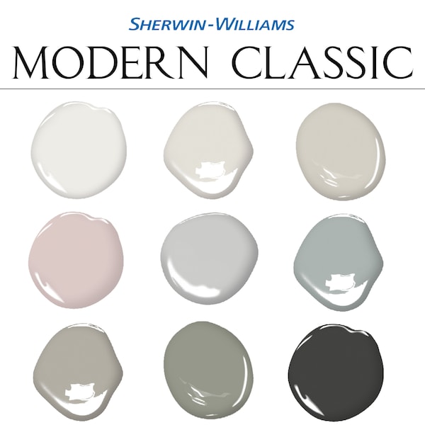 Palette de maison classique moderne Sherwin Williams, palette de peinture maison, palette de couleurs Sherwin Williams, complémentaire, couleurs de peinture pour toute la maison