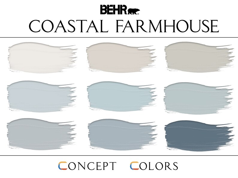 Coastal Farmhouse Paint Palette Behr Colors Whole House Etsy