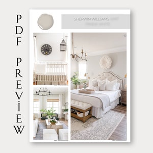 A collection of nursery, bedroom, and living room interiors featuring Sherwin Williams Agreeable Gray SW 7029. This versatile greige paint color creates soft neutral walls, cozy living spaces, and relaxing bedrooms with coordinating whole house paint colors, making it one of the best neutral paint colors for timeless home interiors.