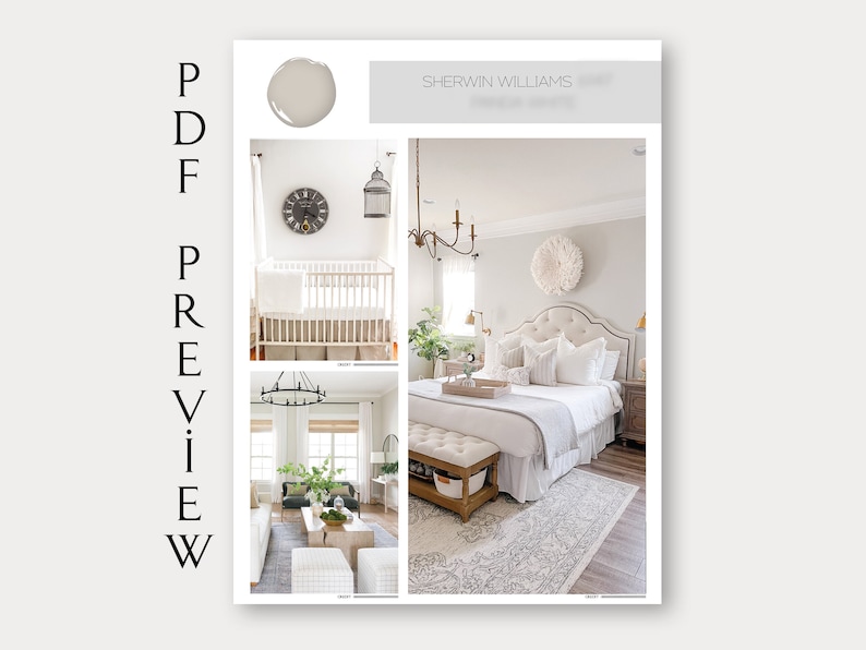 A collection of nursery, bedroom, and living room interiors featuring Sherwin Williams Agreeable Gray SW 7029. This versatile greige paint color creates soft neutral walls, cozy living spaces, and relaxing bedrooms with coordinating whole house paint colors, making it one of the best neutral paint colors for timeless home interiors.